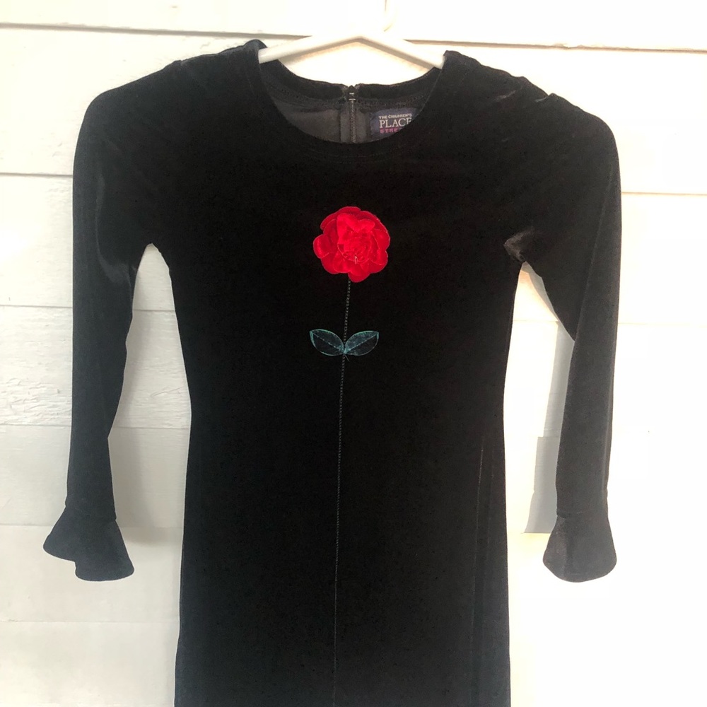 Children’s Place Black Velvet Dress Red Flower 8